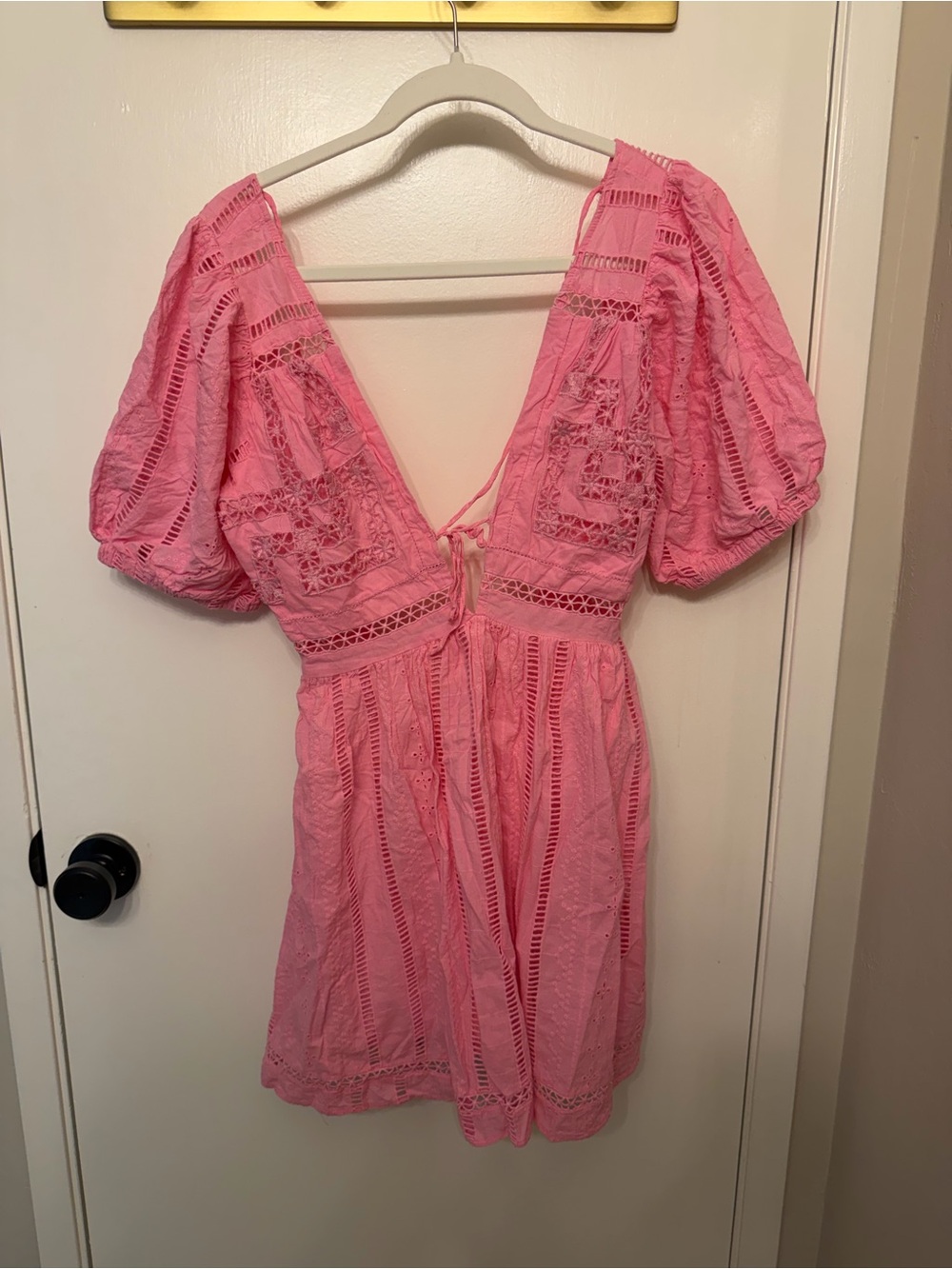 Urban Outfitters Pink Lace-Detail V-Neck Dress